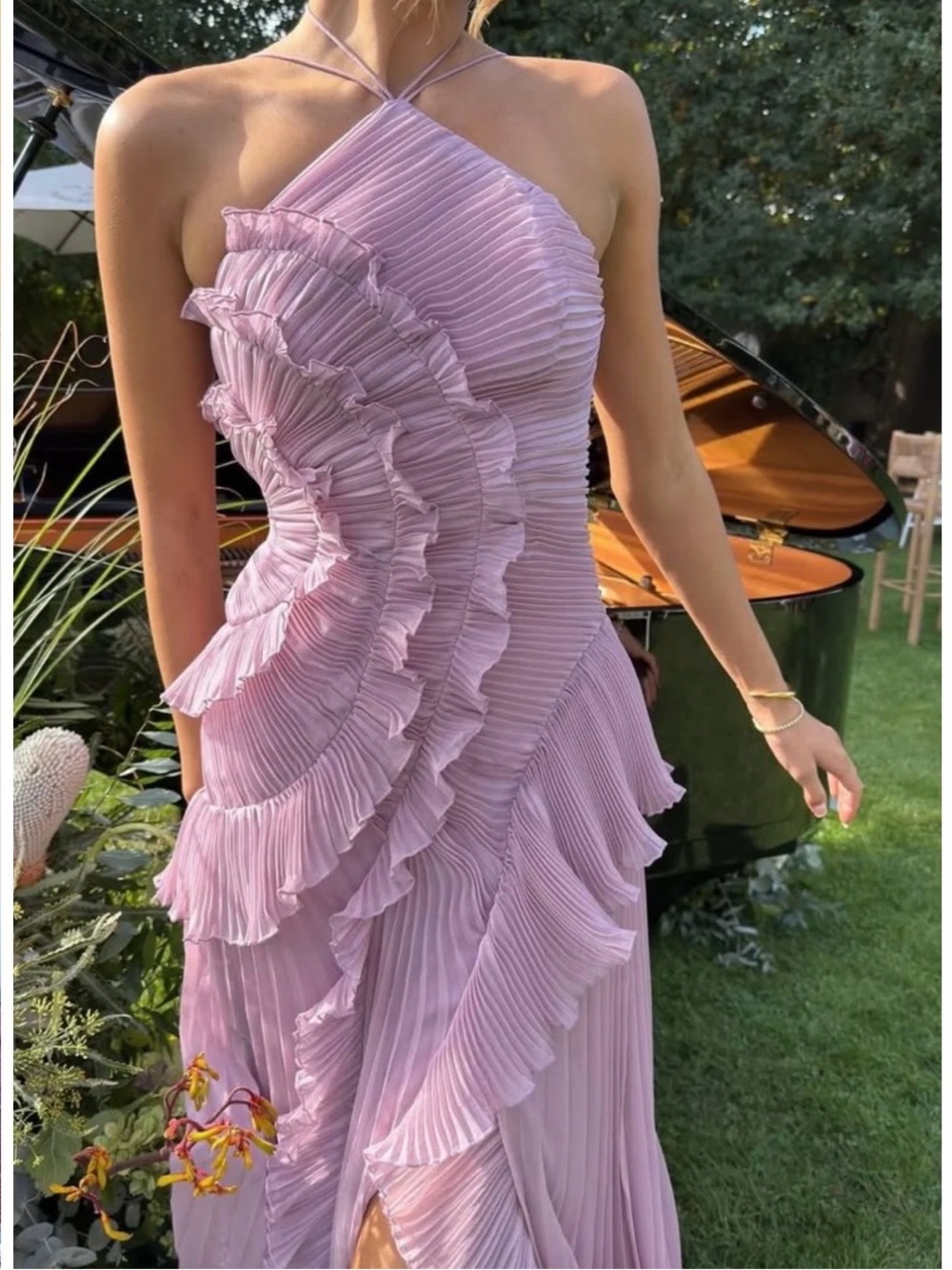 One-Shoulder Lilac Ruffle Evening Dress - Picture 2 of 3